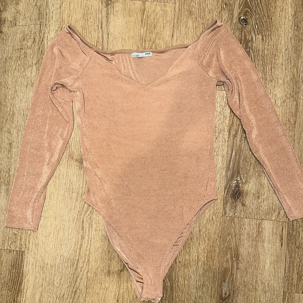Zara Pink Shimmery Off shoulder Bodysuit SZ S